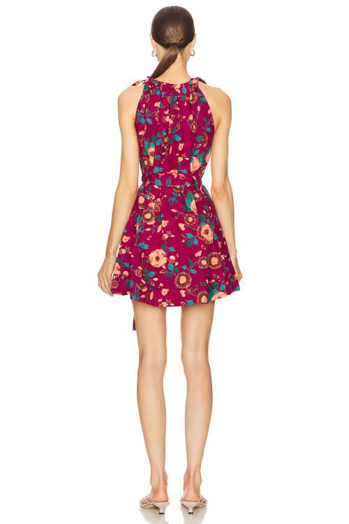 Adjustable collar tie Luxurious Bohemian style Graceful Feminine Vibrant Eye catching Woman's Mini Dress