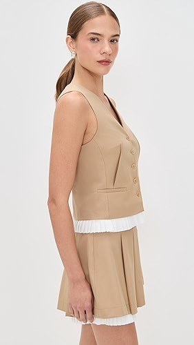 Button front Pleated trim Classic Elegant Structured Front pockets Woman's Tops Vest
