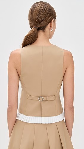 Button front Pleated trim Classic Elegant Structured Front pockets Woman's Tops Vest
