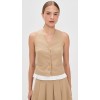 Button front Pleated trim Classic Elegant Structured Front pockets Woman's Tops Vest