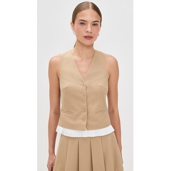 Button front Pleated trim Classic Elegant Structured Front pockets Woman's Tops Vest