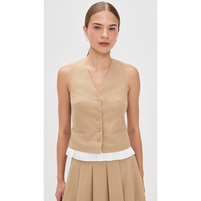 Button front Pleated trim Classic Elegant Structured Front pockets Woman's Tops Vest