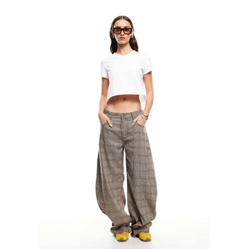 Wide leg Baggy trousers High waisted Vintage Horseshoe shape Elegant Luxurious Woman's Pants