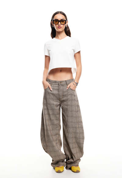 Wide leg Baggy trousers High waisted Vintage Horseshoe shape Elegant Luxurious Woman's Pants