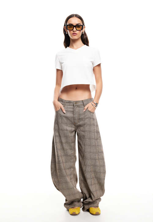 Wide leg Baggy trousers High waisted Vintage Horseshoe shape Elegant Luxurious Woman's Pants