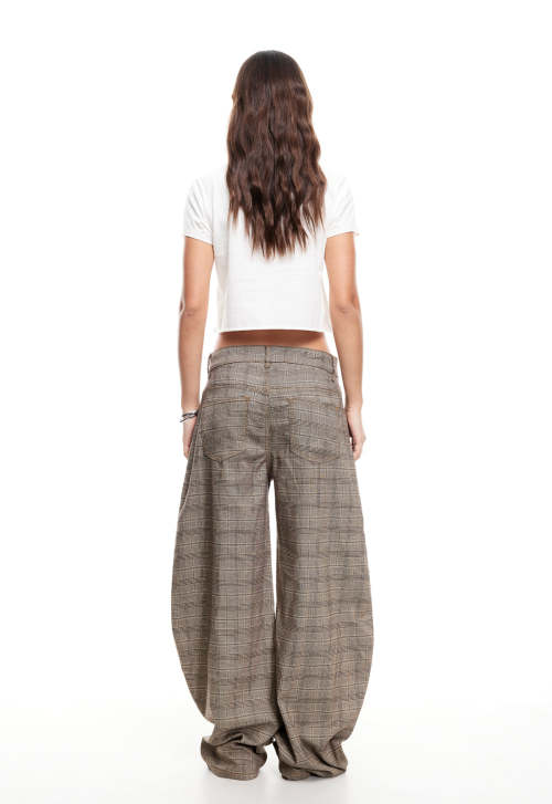 Wide leg Baggy trousers High waisted Vintage Horseshoe shape Elegant Luxurious Woman's Pants
