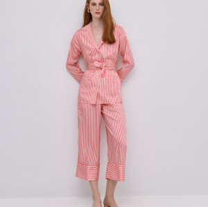 Pajama style V neckline Stylish Elegant Casual Comfortable Woman's Striped Shirt Blazer