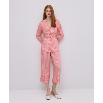 Pajama style V neckline Stylish Elegant Casual Comfortable Woman's Striped Shirt Blazer