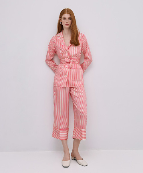 Pajama style V neckline Stylish Elegant Casual Comfortable Woman's Striped Shirt Blazer
