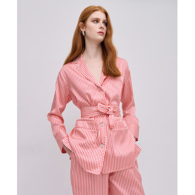 Pajama style V neckline Stylish Elegant Casual Comfortable Woman's Striped Shirt Blazer