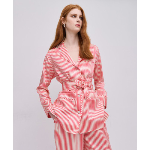 Pajama style V neckline Stylish Elegant Casual Comfortable Woman's Striped Shirt Blazer