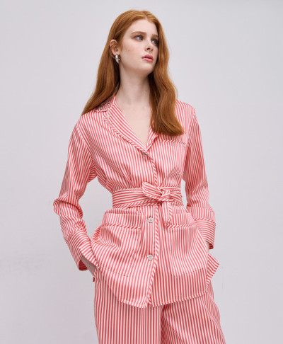 Pajama style V neckline Stylish Elegant Casual Comfortable Woman's Striped Shirt Blazer
