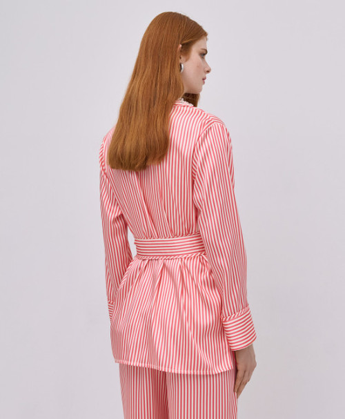 Pajama style V neckline Stylish Elegant Casual Comfortable Woman's Striped Shirt Blazer
