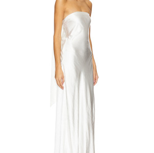 Glamorous Timeless Elegant Strapless Satin like Form fitting Halter style Woman's Maxi Dress