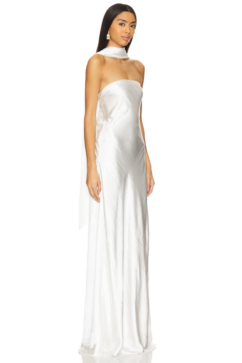 Glamorous Timeless Elegant Strapless Satin like Form fitting Halter style Woman's Maxi Dress