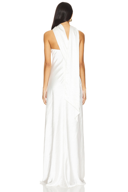 Glamorous Timeless Elegant Strapless Satin like Form fitting Halter style Woman's Maxi Dress