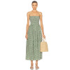 Spaghetti strap Fan shaped pattern Smocked bodice Simple Backless Woman's Midi Dress