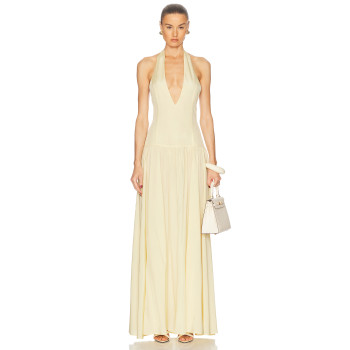 Halter V neckline Elegance Backless Flowing Fitted bodice Exquisite Woman's Maxi Dress