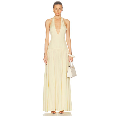Halter V neckline Elegance Backless Flowing Fitted bodice Exquisite Woman's Maxi Dress