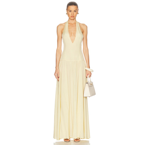 Halter V neckline Elegance Backless Flowing Fitted bodice Exquisite Woman's Maxi Dress
