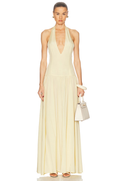 Halter V neckline Elegance Backless Flowing Fitted bodice Exquisite Woman's Maxi Dress
