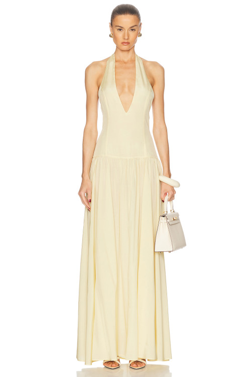 Halter V neckline Elegance Backless Flowing Fitted bodice Exquisite Woman's Maxi Dress