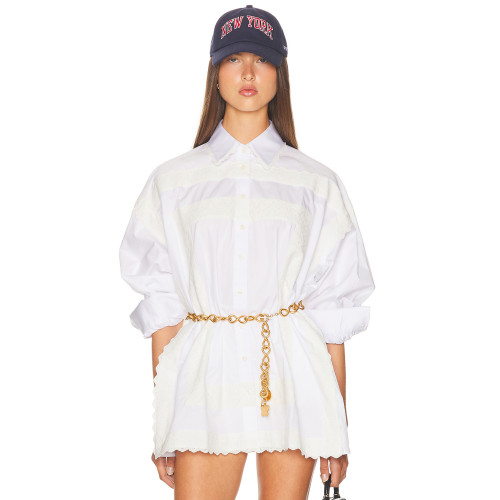 Casual Chic Lace trims Oversized classic collar Relaxed Comfortable Woman's Blouses