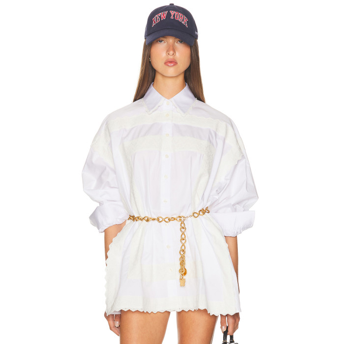 Casual Chic Lace trims Oversized classic collar Relaxed Comfortable Woman's Blouses