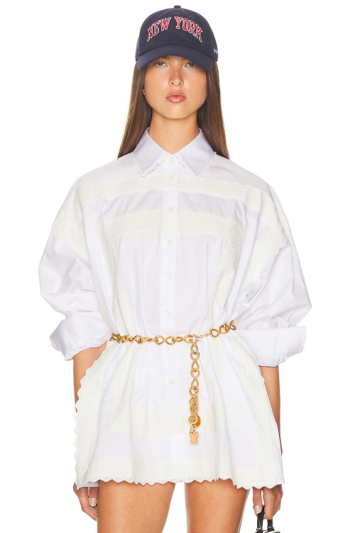 Casual Chic Lace trims Oversized classic collar Relaxed Comfortable Woman's Blouses