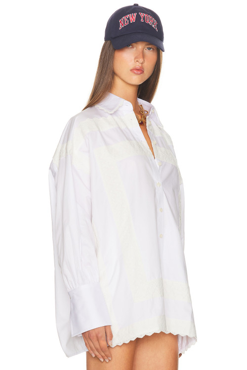 Casual Chic Lace trims Oversized classic collar Relaxed Comfortable Woman's Blouses