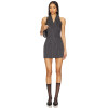 Pinstriped Halter neckline Sleeveless Backless Fashionable Stylish Woman's Mini Dress
