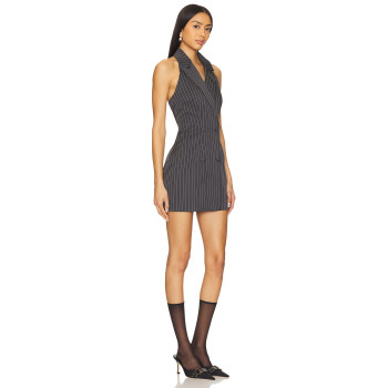 Pinstriped Halter neckline Sleeveless Backless Fashionable Stylish Woman's Mini Dress