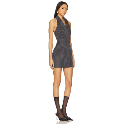 Pinstriped Halter neckline Sleeveless Backless Fashionable Stylish Woman's Mini Dress