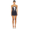 Off shoulder Pinstriped Sexy Fashionable Top decorative band Backless Woman's Mini Dress