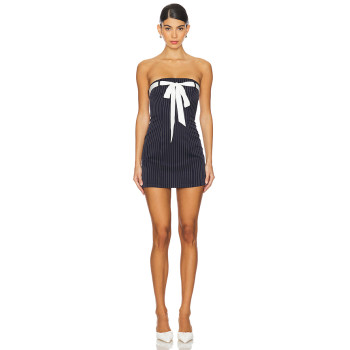 Off shoulder Pinstriped Sexy Fashionable Top decorative band Backless Woman's Mini Dress