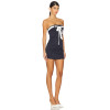 Off shoulder Pinstriped Sexy Fashionable Top decorative band Backless Woman's Mini Dress