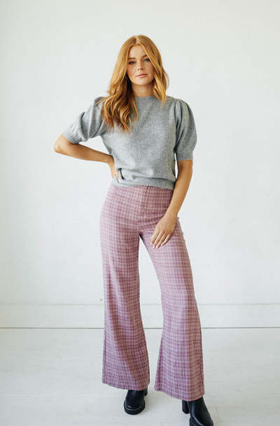 Oversized Gingham detail High quality Elegant Charming High waist Woman's Wide leg Pants