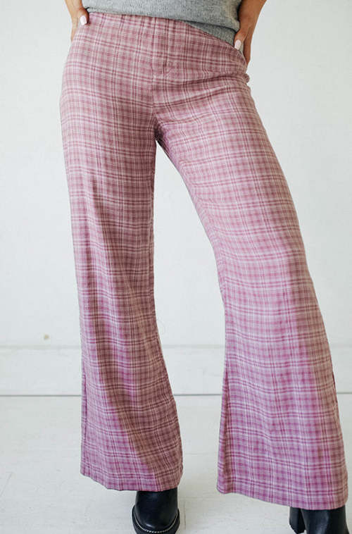 Oversized Gingham detail High quality Elegant Charming High waist Woman's Wide leg Pants