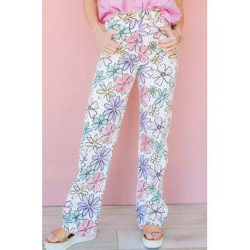 Colorful printed flowers Loose fitting Pastel colored High waist Bohemian inspired Woman's Pants