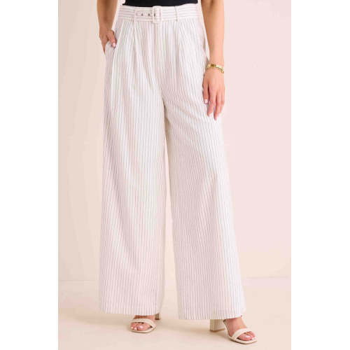Wide leg Pinstripe Woven Elegant Flowy High waisted Stylish High quality Woman's Pants
