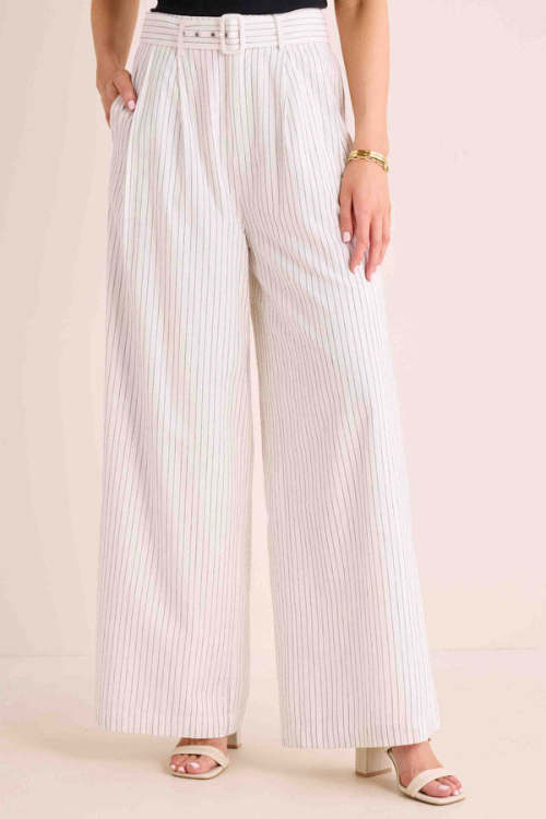 Wide leg Pinstripe Woven Elegant Flowy High waisted Stylish High quality Woman's Pants