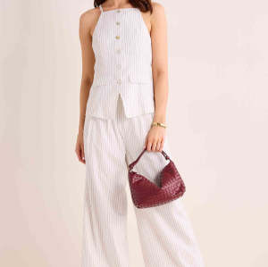 Wide leg Pinstripe Woven Elegant Flowy High waisted Stylish High quality Woman's Pants