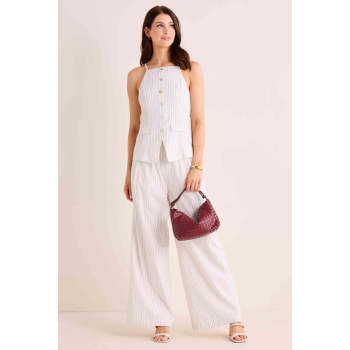 Wide leg Pinstripe Woven Elegant Flowy High waisted Stylish High quality Woman's Pants