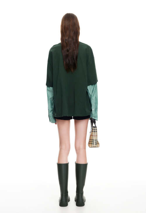 Oversized Drop shoulder Breathable Crew neck Relaxed Long sleeved layered Woman's Fashion Blouses