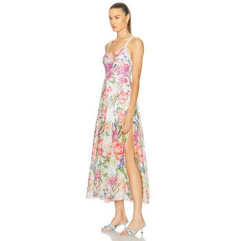 Floral printed Camisole Backless Sleeveless V neckline Side slit Elegant Woman's Midi Dress