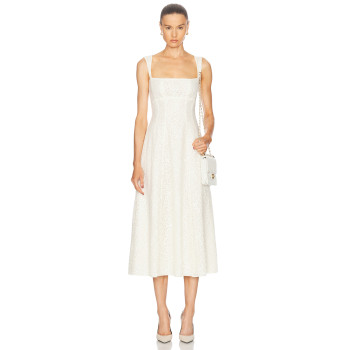 Spaghetti Open back Fitted Flared Elegant Minimalist Square neckline Woman's Midi Lace Dress