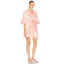 Puff sleeve V neckline Lightweight High quality Hot sale Freedom Relaxed Woman's Shirt Dress