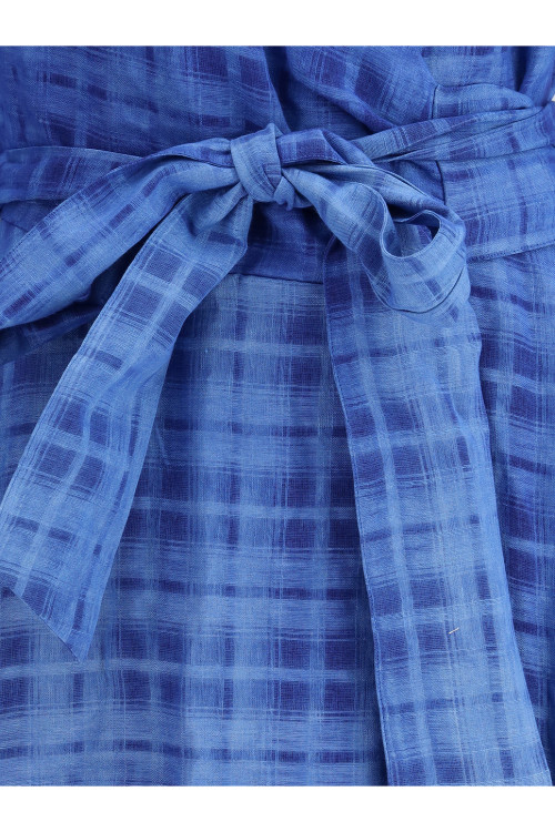 Charming Deep V neckline Bow tie China Manufactory Linen fabric Woman's Midi Dress