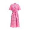 Charming Deep V neckline Bow tie China Manufactory Linen fabric Woman's Midi Dress