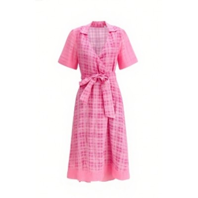 Charming Deep V neckline Bow tie China Manufactory Linen fabric Woman's Midi Dress